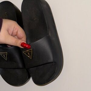 Guess Black Slides with Gold Logo